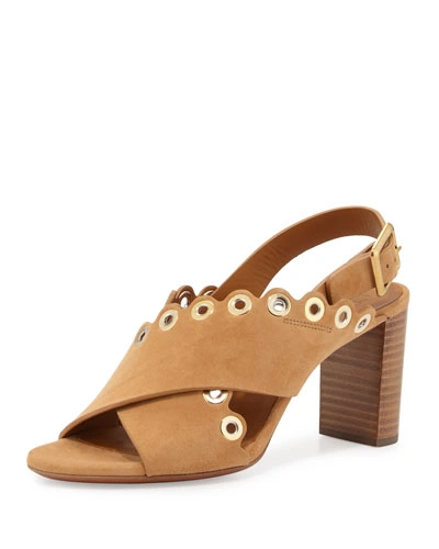 Chloé Grommeted Scalloped Suede Crisscross Sandals In Angora Beige