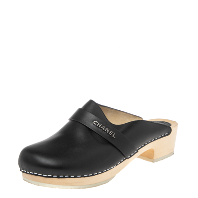 CHANEL WOOD/REAL LEATHER Heels Platform Clogs Shoes Size 40 UK 7 £225.00 -  PicClick UK