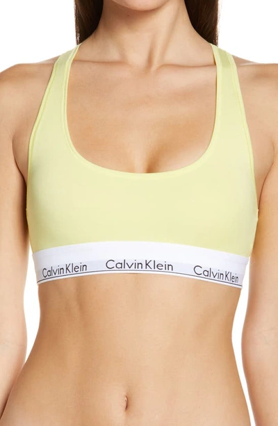 Shop Calvin Klein Modern Cotton Collection Cotton Blend Racerback Bralette In Pop Yellow