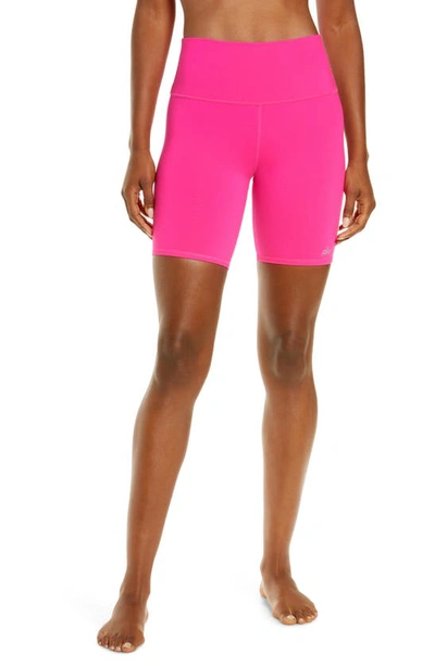 Shop Alo Yoga High Waist Biker Shorts In Neon Pink