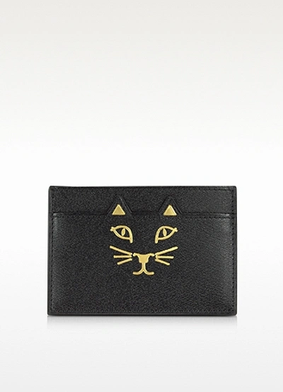 Charlotte Olympia 'feline' Cat Face Leather Card Holder In Black