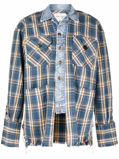 Shop Greg Lauren Plaid Check Pattern Shirt Jacket In Blue