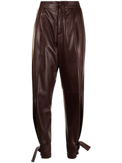 Shop Jil Sander Tapered Leather Trousers In Brown