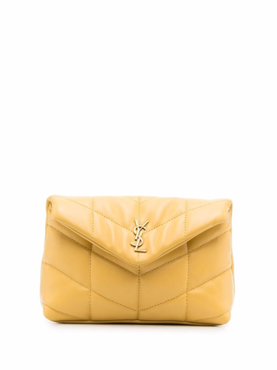 Shop Saint Laurent Lou Puffer Leather Clutch Bag In Yellow