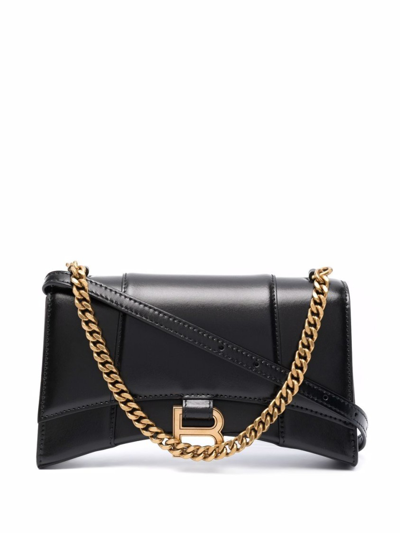 Shop Balenciaga Black Xs Hourglass Shoulder Bag