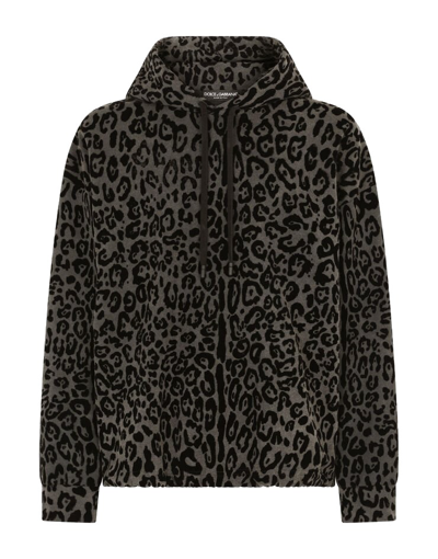 Shop Dolce & Gabbana Black Leopard Print Drawstring Hoodie