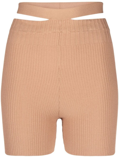 Shop Adamo Ribbed-knit Cycling Shorts In Brown