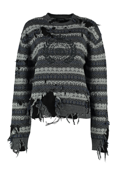 Shop Balenciaga Destroyed Crewneck Knit Jumper In Grey