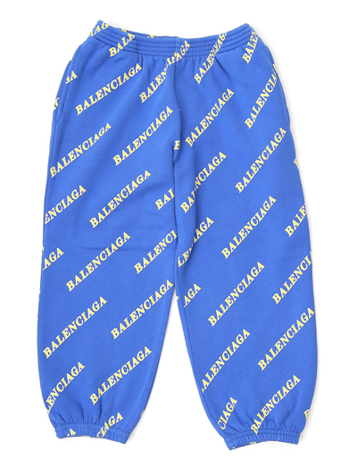Shop Balenciaga Kids Allover Logo Print Sweatpants In Blue