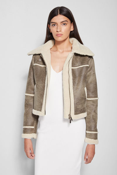 Shop Fall/winter 2021 Ready-to-wear Akira Sherpa Jacket In Thyme,beige