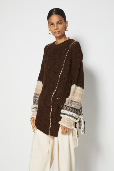 Shop Fall/winter 2021 Ready-to-wear Amalia Patchwork Fringe Pullover In Chocolate