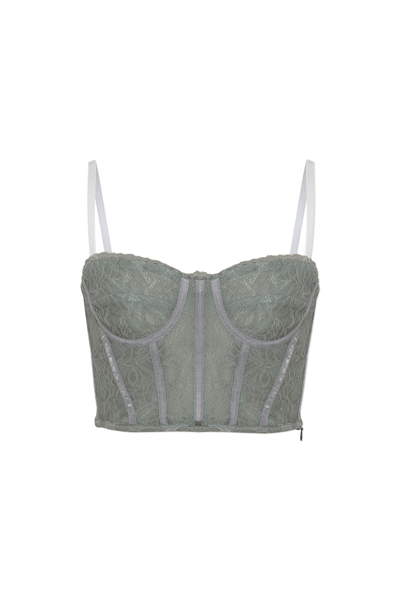 Shop Corrine Recycled Stretch Lace Cropped Bustier In Sage