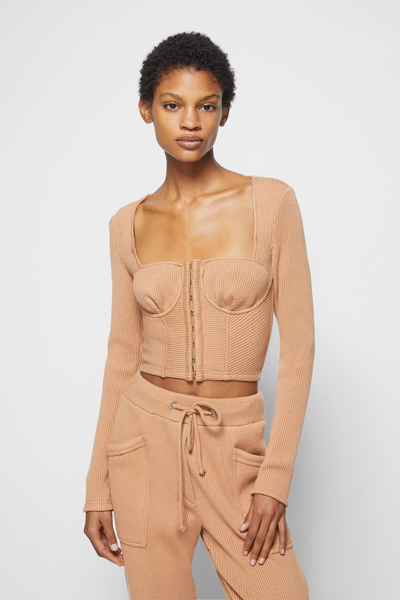 Shop Jonathan Simkhai Standard Elle Recycled Knit Bustier Top In Camel