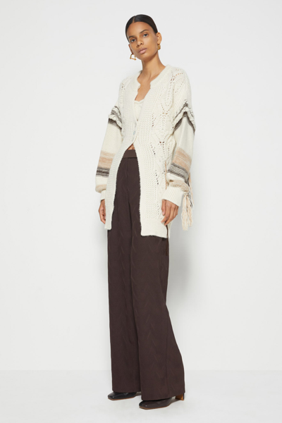 Shop Fall/winter 2021 Ready-to-wear Junia Patchwork Fringe Cardigan In White