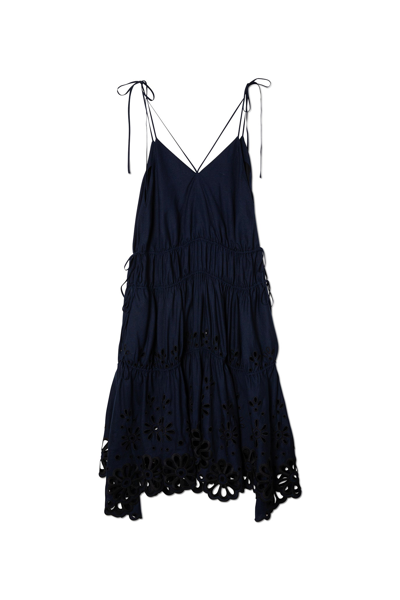 Shop Juna Oversized Broderie Anglaise V-neck Handkerchief Midi Dress Juna Broderie Anglaise Midi In Midnight