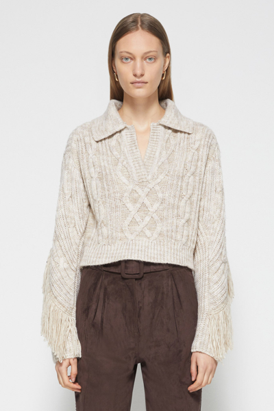 Shop Fall/winter 2021 Ready-to-wear Kara Fringe Knit Polo In Tan Melange