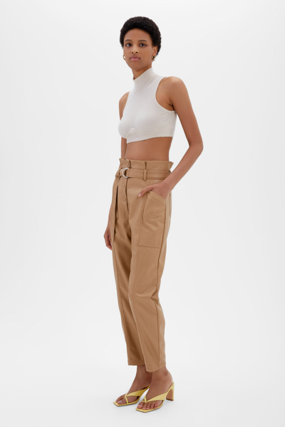 Shop Spring/summer 2021 Ready-to-wear Leela Vegan Leather Pant In Cashew