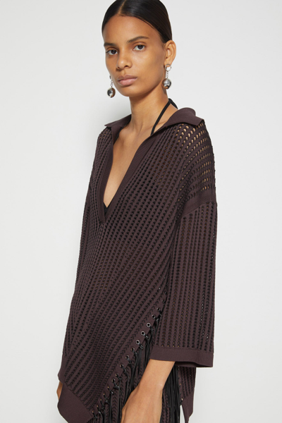 Shop Fall/winter 2021 Ready-to-wear Melina Pointelle Fringe Polo In Chocolate,black