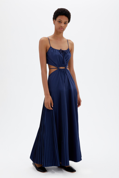 Shop Spring/summer 2021 Ready-to-wear Rem Pleated Maxi Dress In Midnight