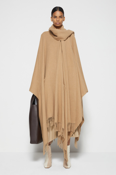 Shop Fall/winter 2021 Ready-to-wear Sam Melton Wool Poncho In Camel