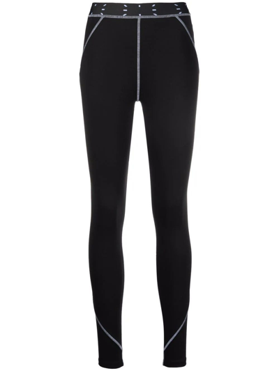 Shop Mcq By Alexander Mcqueen Black Leggings With Contrasting Stitching In Nero