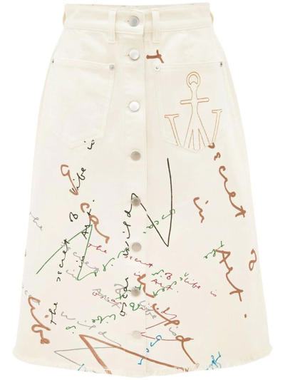 Shop Jw Anderson Oscar Wilde Capsule White Denim Midi Skirt