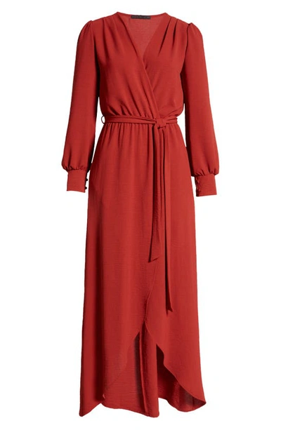 Fraiche By J Long Sleeve Faux Wrap Dress In Rust