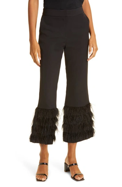 Shop Milly Valerie Feather Accent Crop Pants In Black