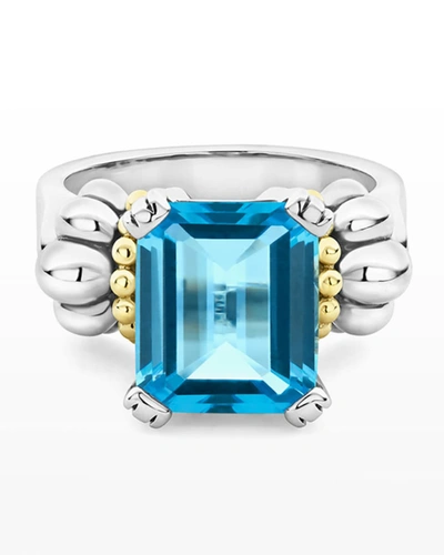 Shop Lagos Glacier 12x10mm Gemstone Two-tone Ring In Blue Topaz