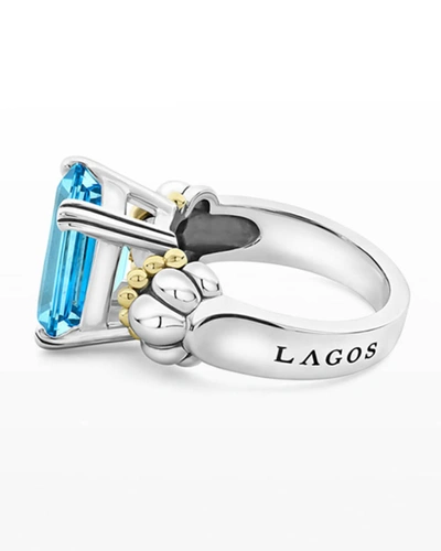 Shop Lagos Glacier 12x10mm Gemstone Two-tone Ring In Blue Topaz
