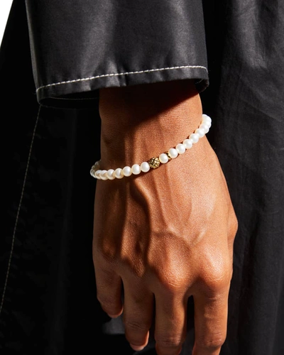 Shop Lagos Caviar Icon Beaded Stretch Bracelet In Pearl