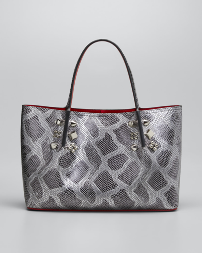 Christian Louboutin Small Cabarock Python-embossed Leather Studded Tote In  Silver Silver | ModeSens