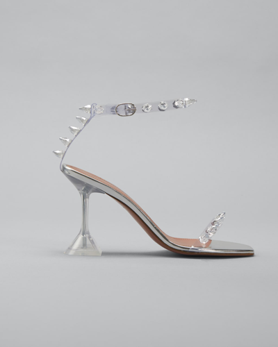Shop Amina Muaddi Julia Neon Crystal-spike Clear Sandals In Transparent