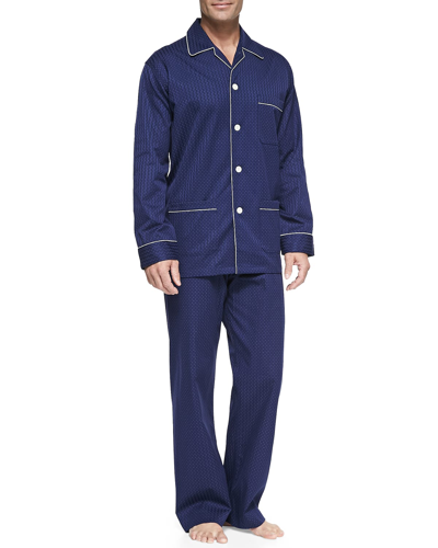 Shop Derek Rose Satin-stripe Dot-print Pajamas