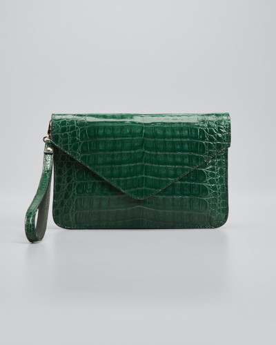 Shop Maria Oliver Crocodile Pouch Wristlet Clutch Bag With Crossbody Strap In Black Bk