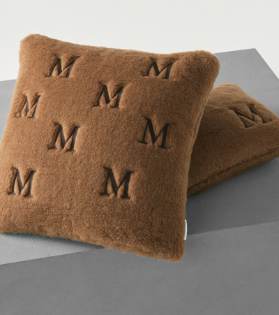 Shop Max Mara Monogrammed Teddy Cushion In Cammello