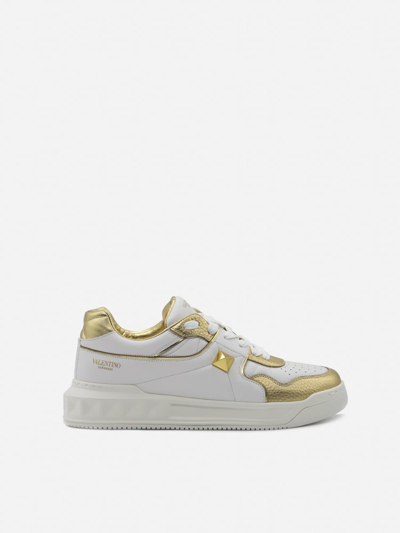 Shop Valentino One Stud Leather Sneakers With Contrasting Inserts In White