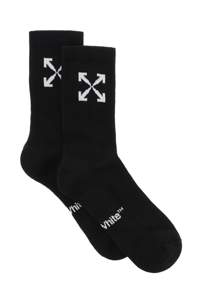 Shop Off-white Sports Socks With Logo In Black White (black)