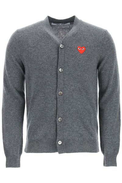 Shop Comme Des Garçons Play Heart Patch Cardigan In Med Grey (grey)