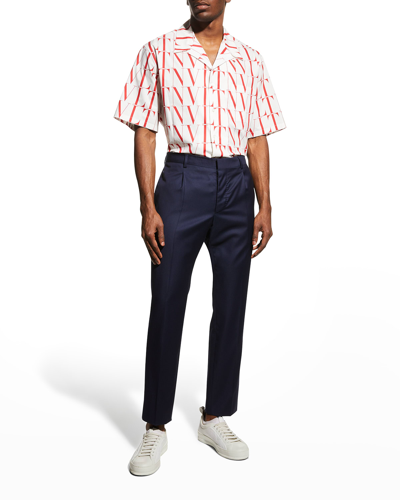 Shop Valentino Men's Vltn Times Camp Shirt In White/red