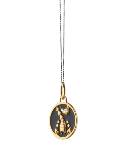 Shop Monica Rich Kosann Scorpio Horoscope Charm Necklace In Black Enamel And Sapphires In Silver