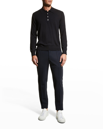 Shop Theory Men's Regal Wool Long-sleeve Polo Shirt In Black