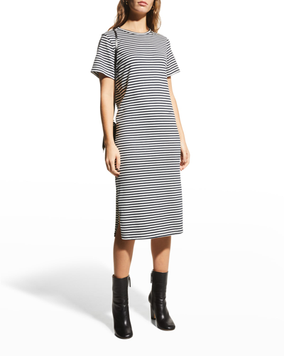Shop Frame Striped Crewneck T-shirt Dress In Navy Multi