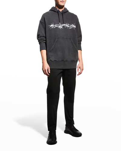 Shop Givenchy Men's Faded Barbed Wire Hoodie In Black