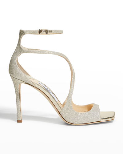 Shop Jimmy Choo Azia Glitter Ankle-strap Sandals In Platinum Ice