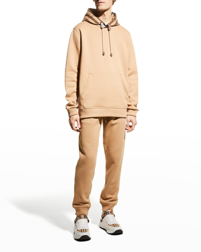 Shop Burberry Men's Check-panel Sweatpants In Camel