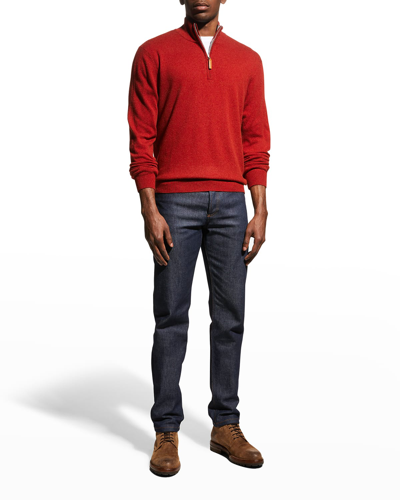 Shop Neiman Marcus Men's Wool-cashmere 1/4-zip Sweater In Orange