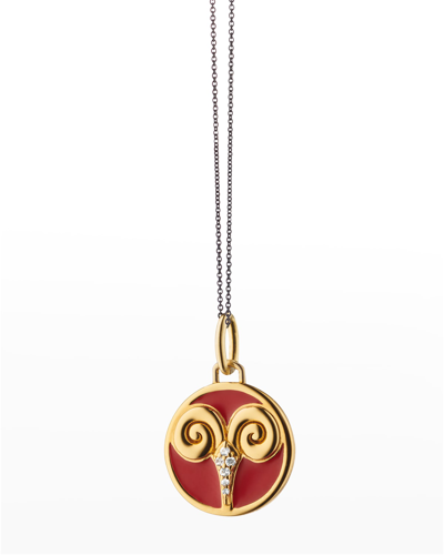 Shop Monica Rich Kosann 18k Gold Vermeil Aries Red Enamel Zodiac Charm Necklace In Silver