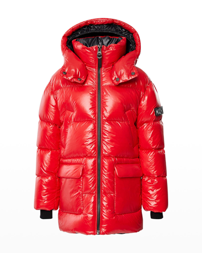 Shop Mackage Kid's Kennie Puffer Hooded Parker In Red