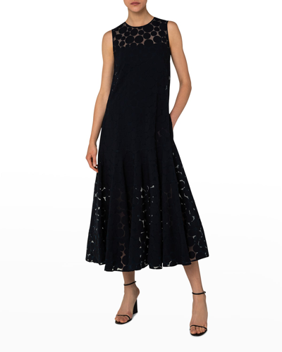 Shop Akris Punto Dot Organza Tapeze Midi Dress In Navy